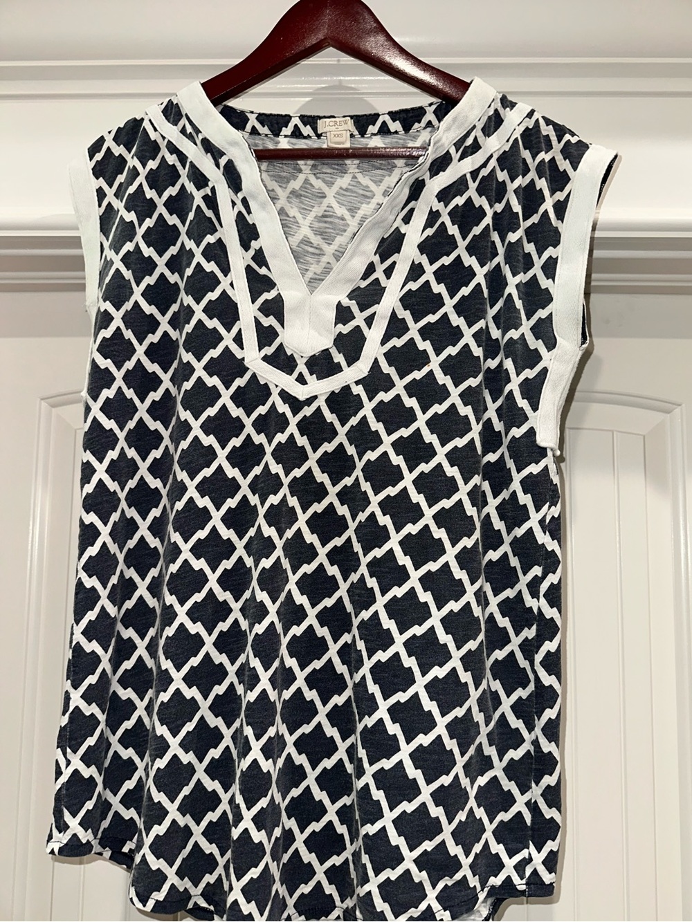 J.Crew Factory Navy White Lattice Print Sleeveless Tunic Top Size XXS
